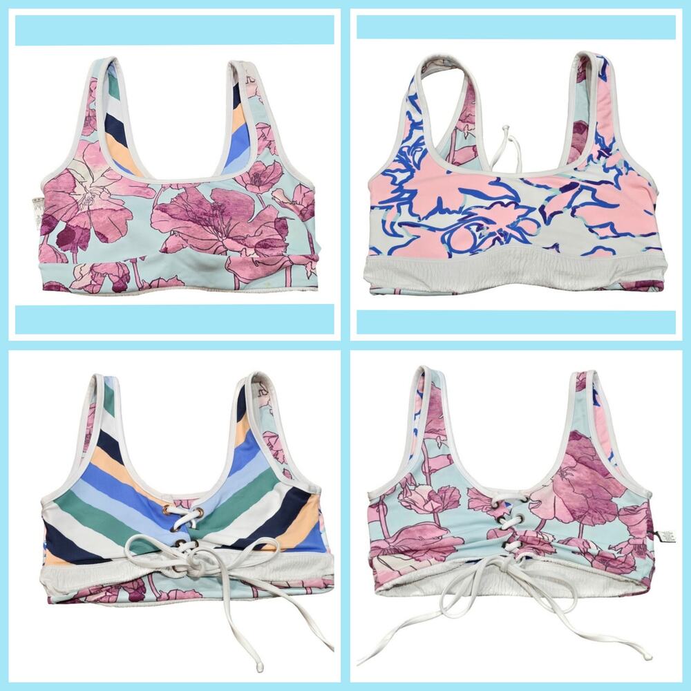 Maaji Multi Color Reversable Floral & Geometric Bikini Top Swimwear Sporty Swim
